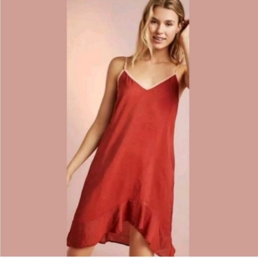 LACAUSA Women's Easy Slip Dress Ruffle Hem Orange